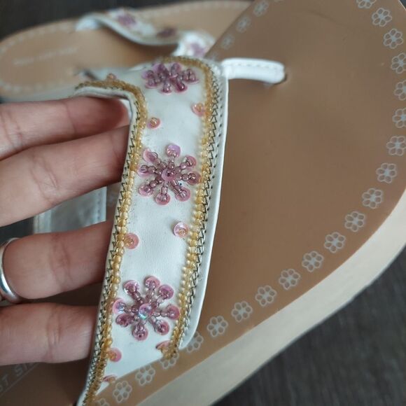 Lower East Side Vintage 90s Tan Floral Beaded Platform Sandal 7.5 - Picture 9 of 10